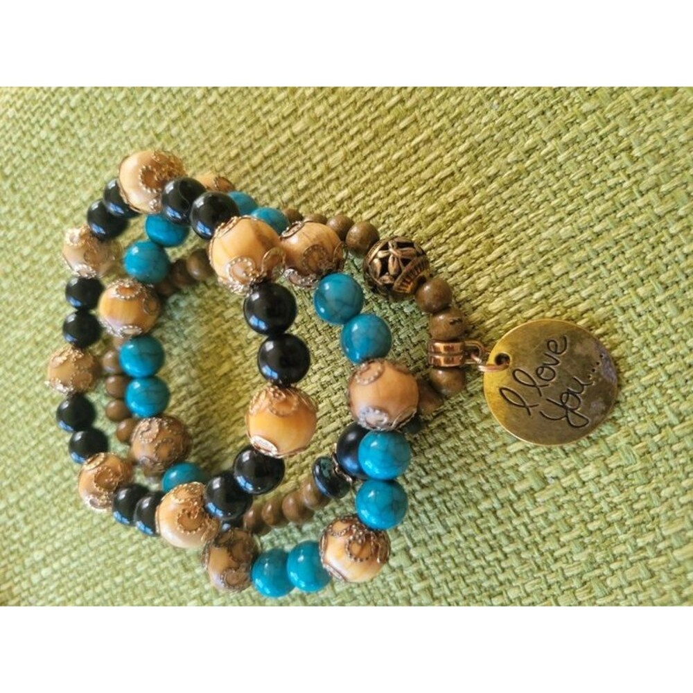 Colorful wooden boho beaded bracelet set